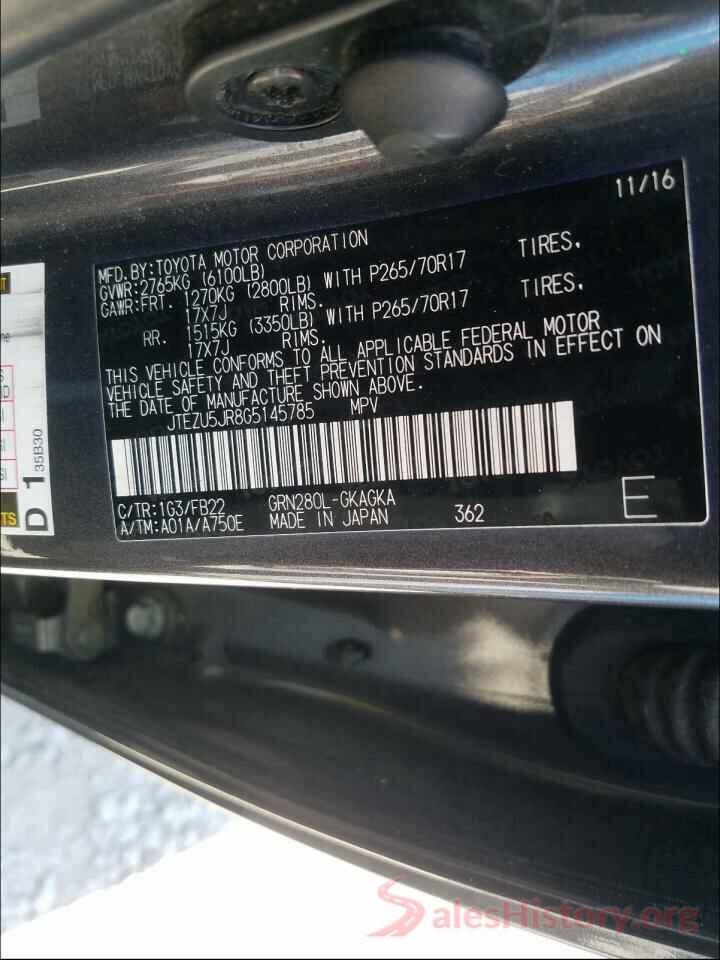 JTEZU5JR8G5145785 2016 TOYOTA 4RUNNER