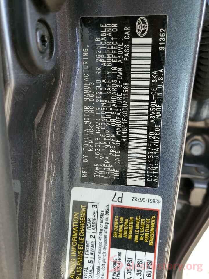 4T1BF1FK8DU711588 2013 TOYOTA CAMRY