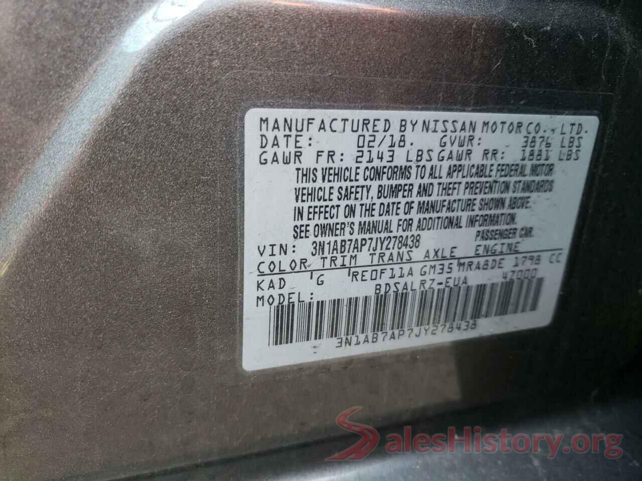 3N1AB7AP7JY278438 2018 NISSAN SENTRA