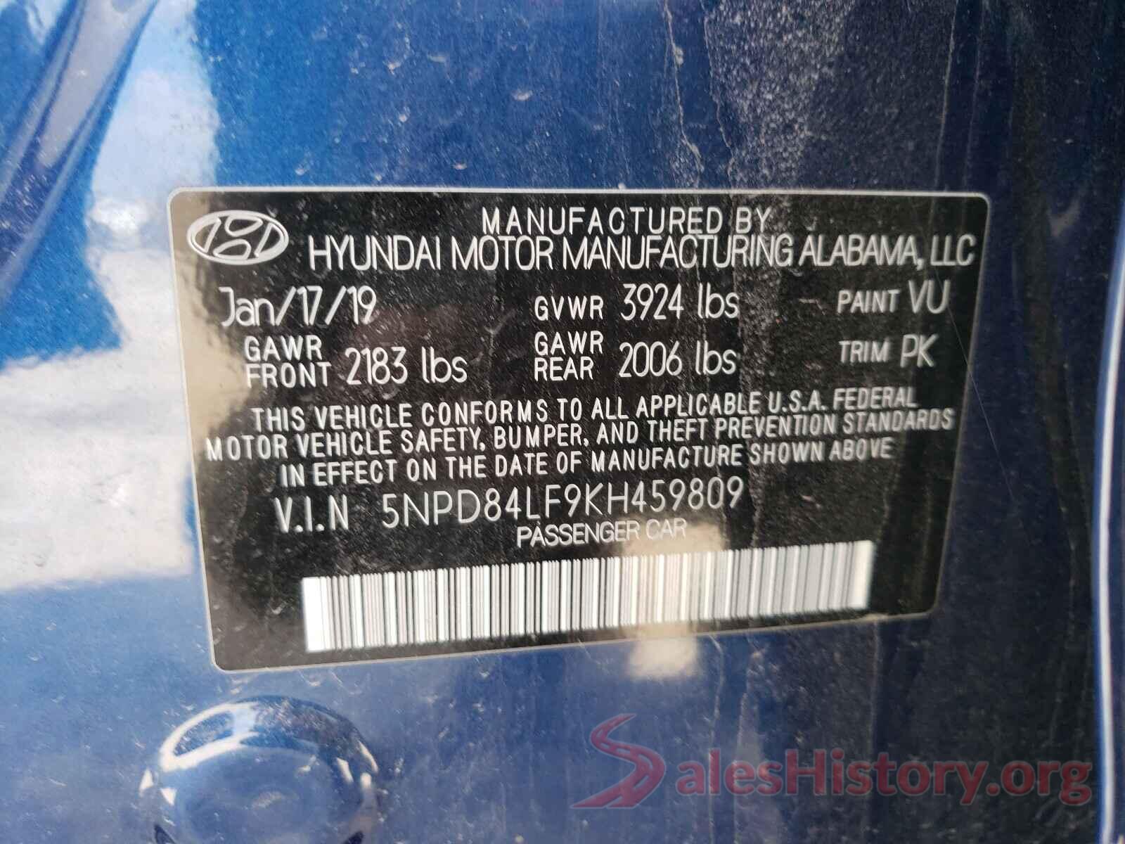 5NPD84LF9KH459809 2019 HYUNDAI ELANTRA