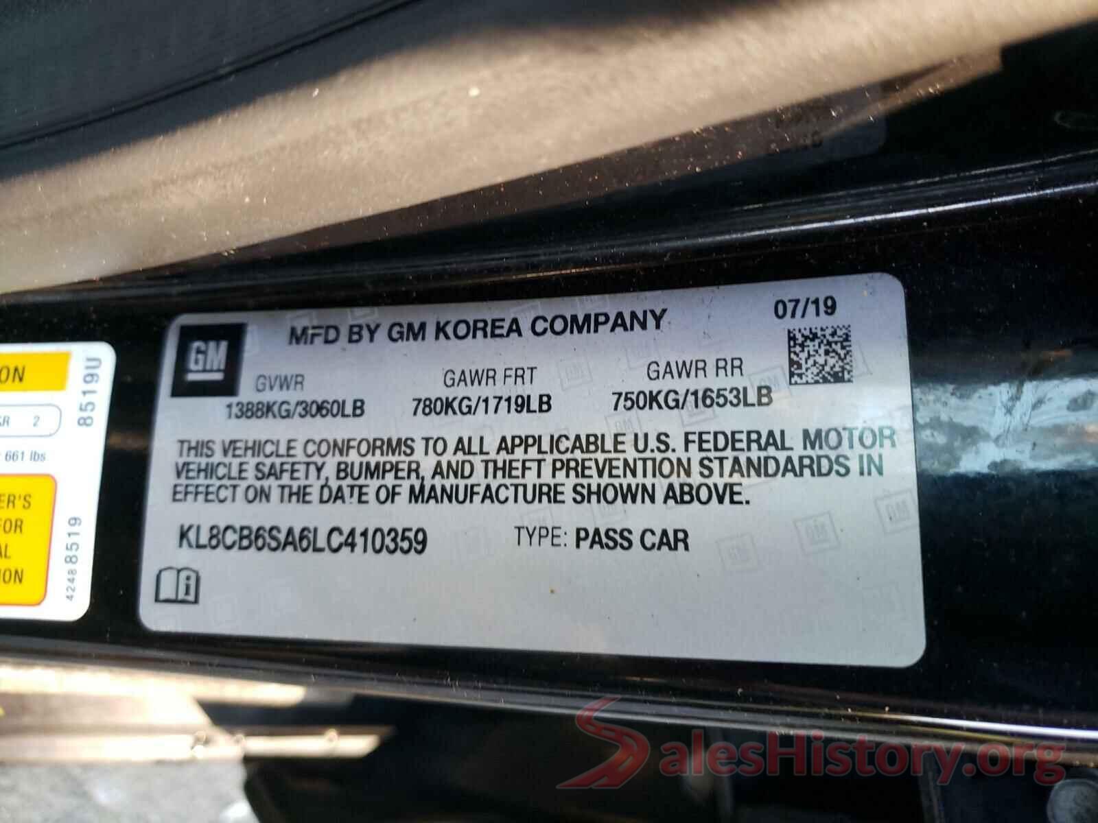 KL8CB6SA6LC410359 2020 CHEVROLET SPARK