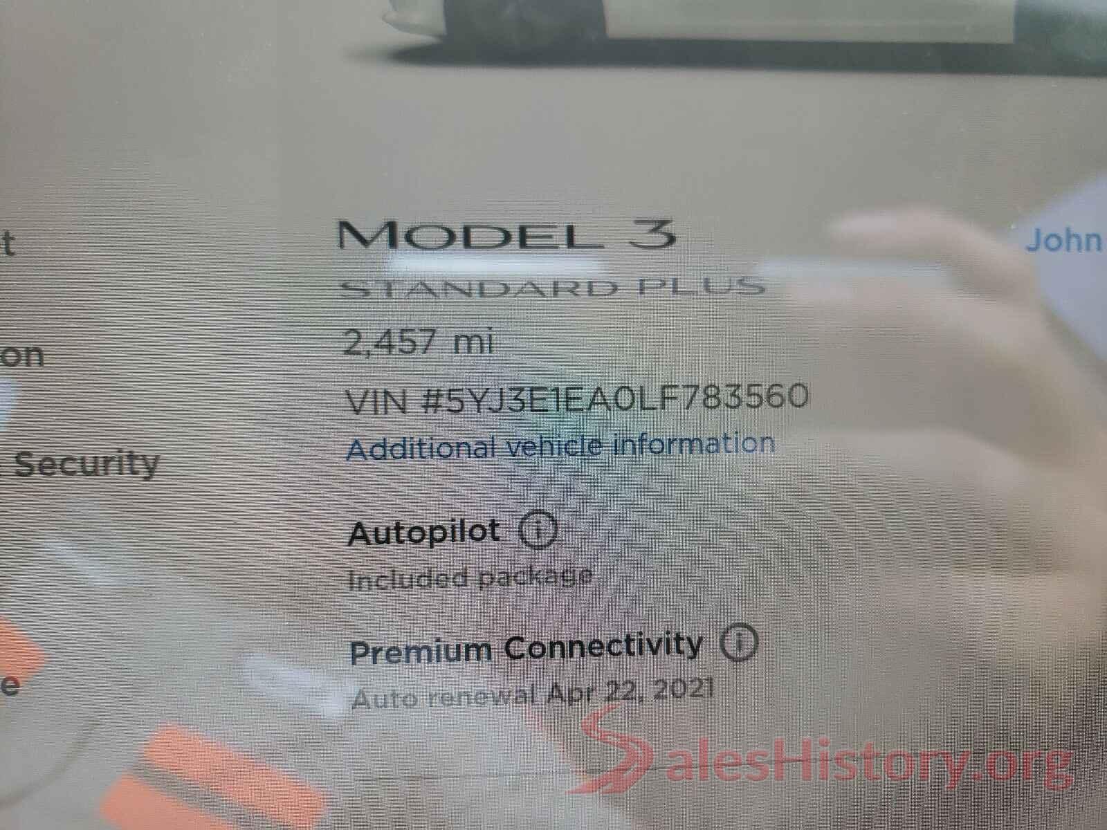 5YJ3E1EA0LF783560 2020 TESLA MODEL 3