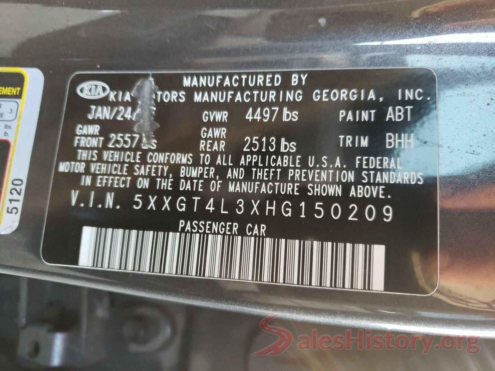 5XXGT4L3XHG150209 2017 KIA OPTIMA