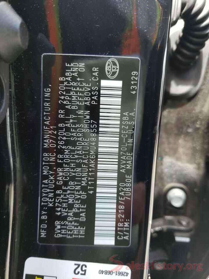 4T1T11AK6MU488557 2021 TOYOTA CAMRY