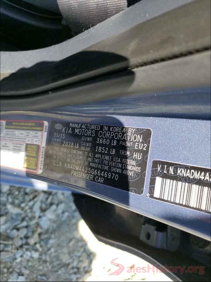 KNADM4A35G6646970 2016 KIA RIO