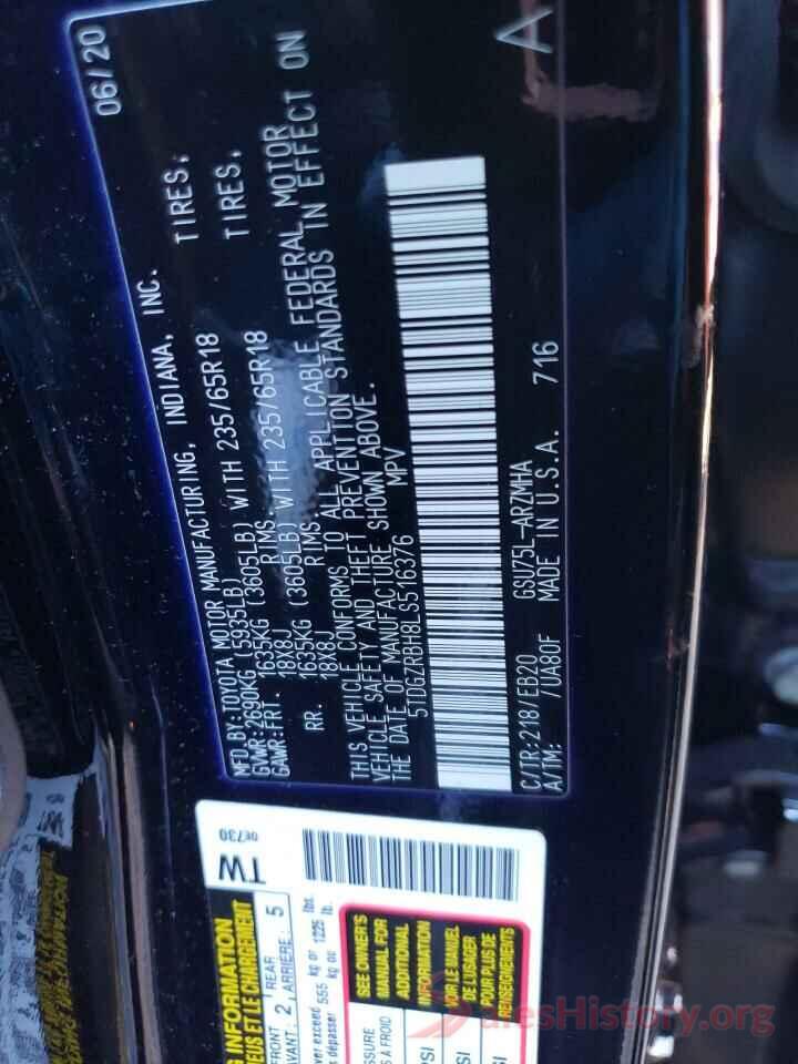 5TDGZRBH8LS516376 2020 TOYOTA HIGHLANDER