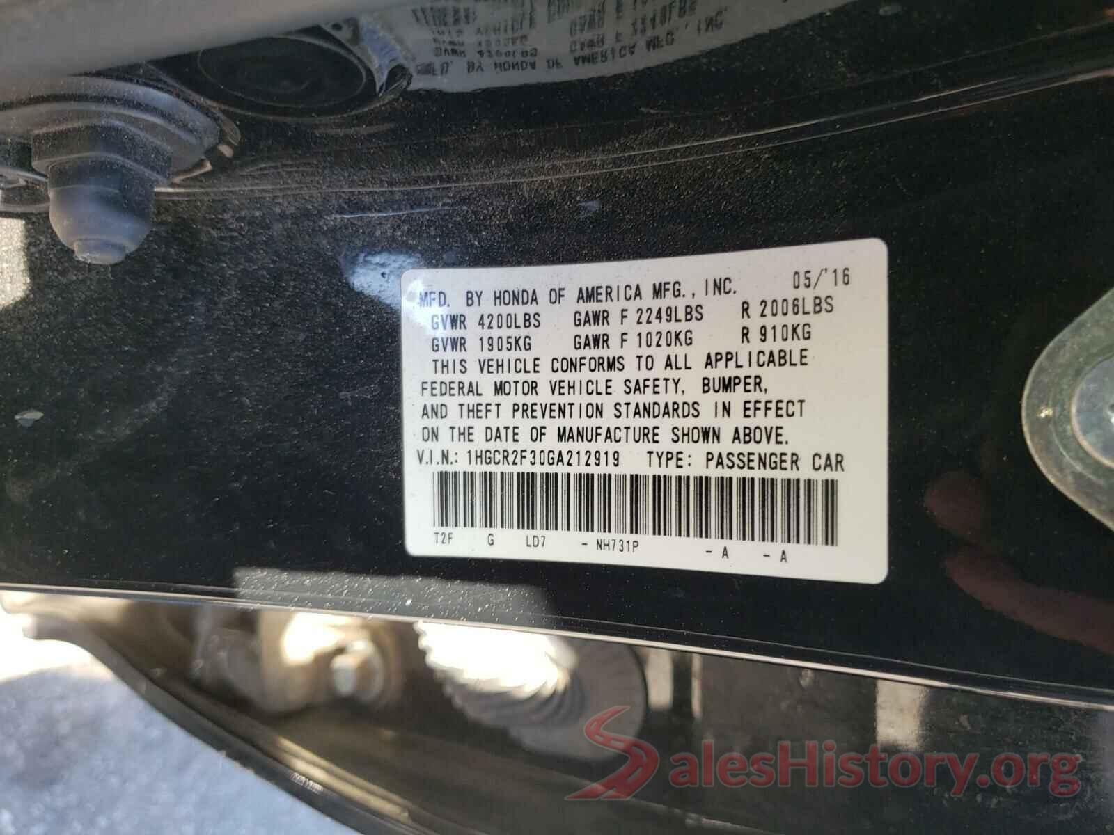 1HGCR2F30GA212919 2016 HONDA ACCORD