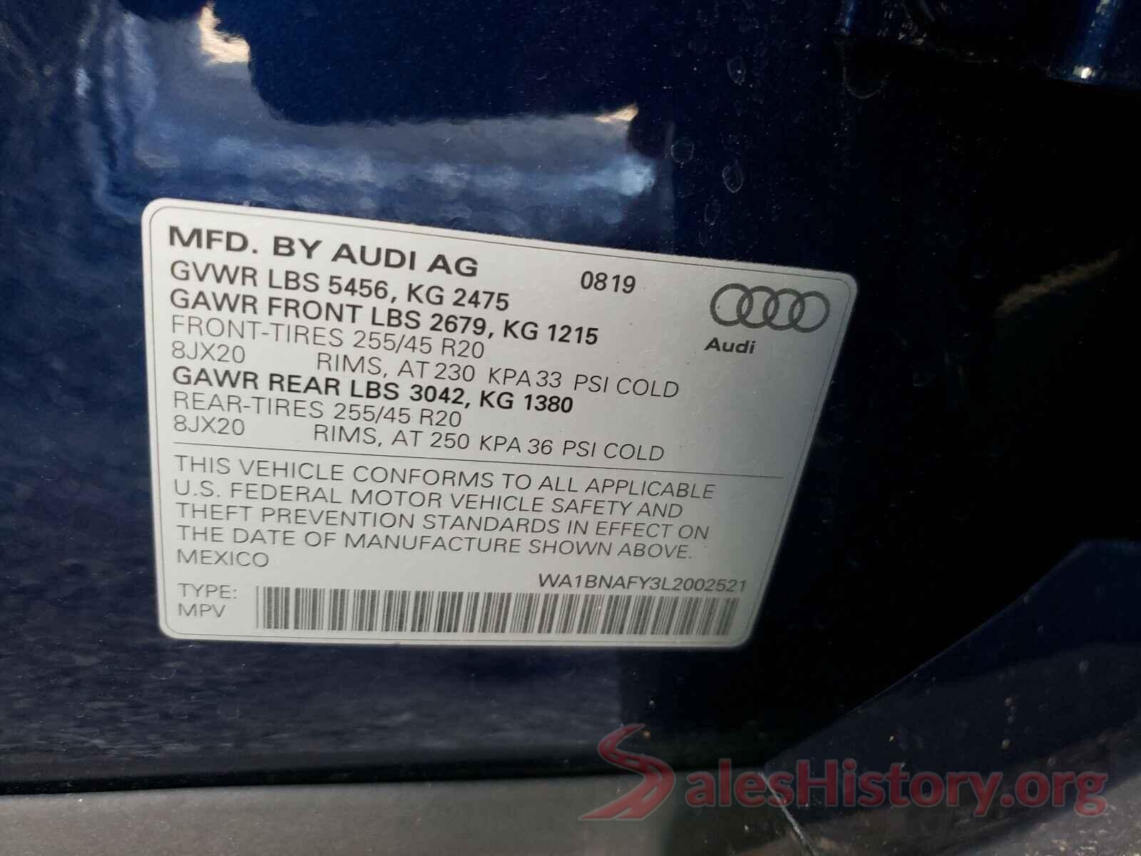 WA1BNAFY3L2002521 2020 AUDI Q5