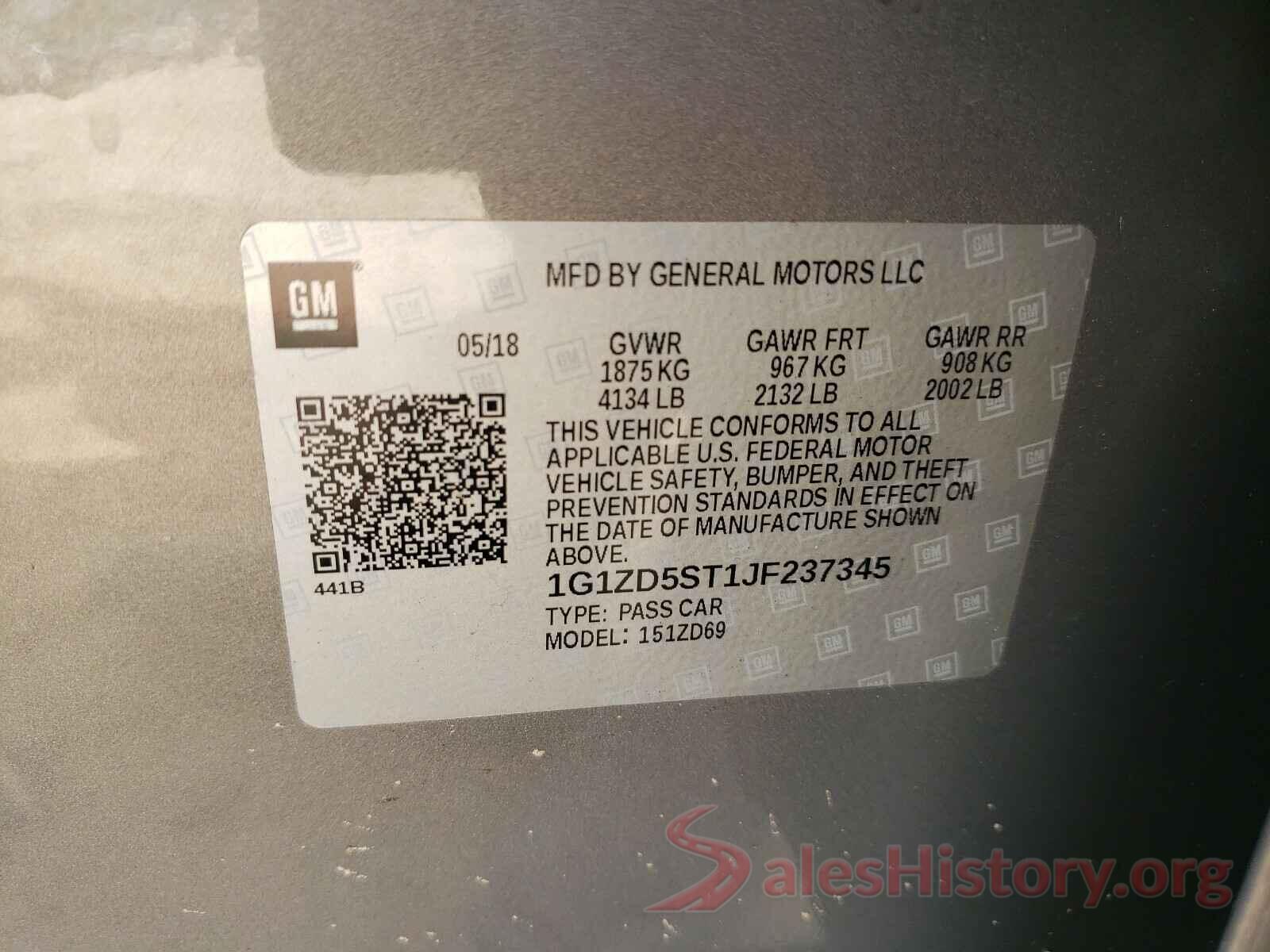 1G1ZD5ST1JF237345 2018 CHEVROLET MALIBU