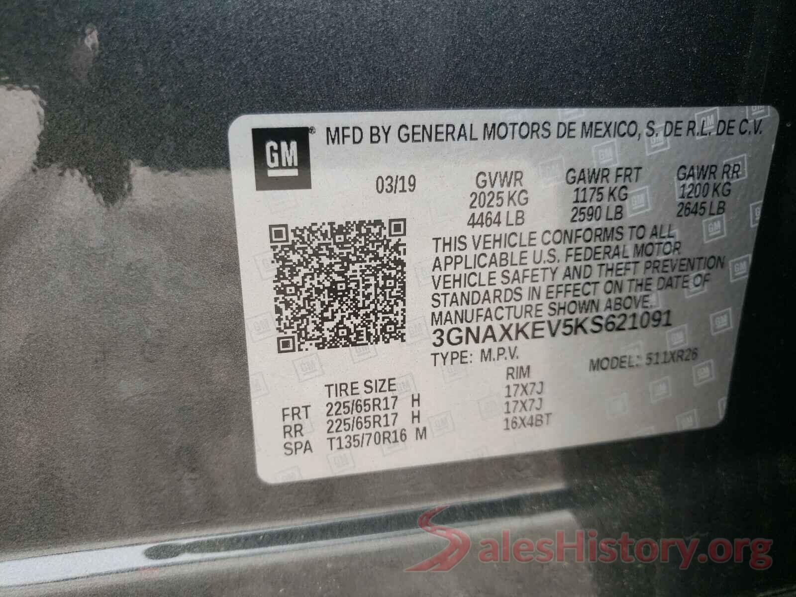 3GNAXKEV5KS621091 2019 CHEVROLET EQUINOX