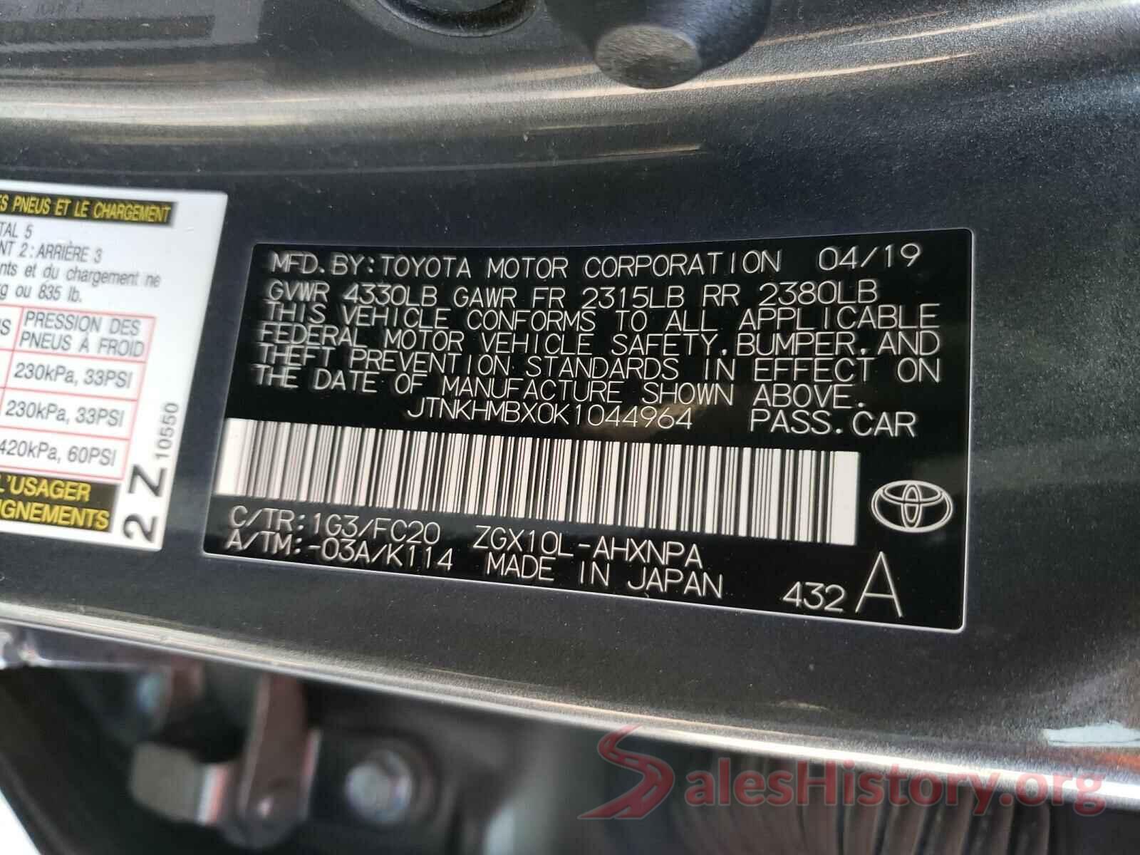 JTNKHMBX0K1044964 2019 TOYOTA C-HR