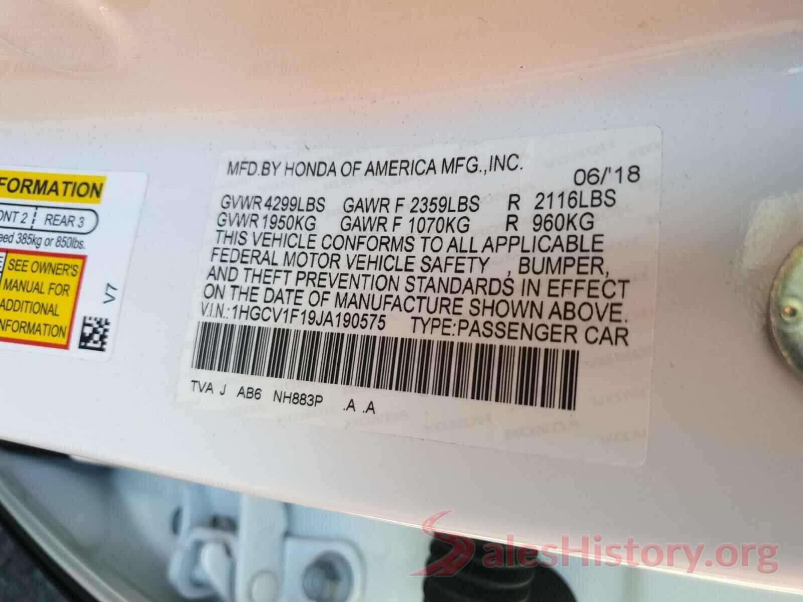 1HGCV1F19JA190575 2018 HONDA ACCORD