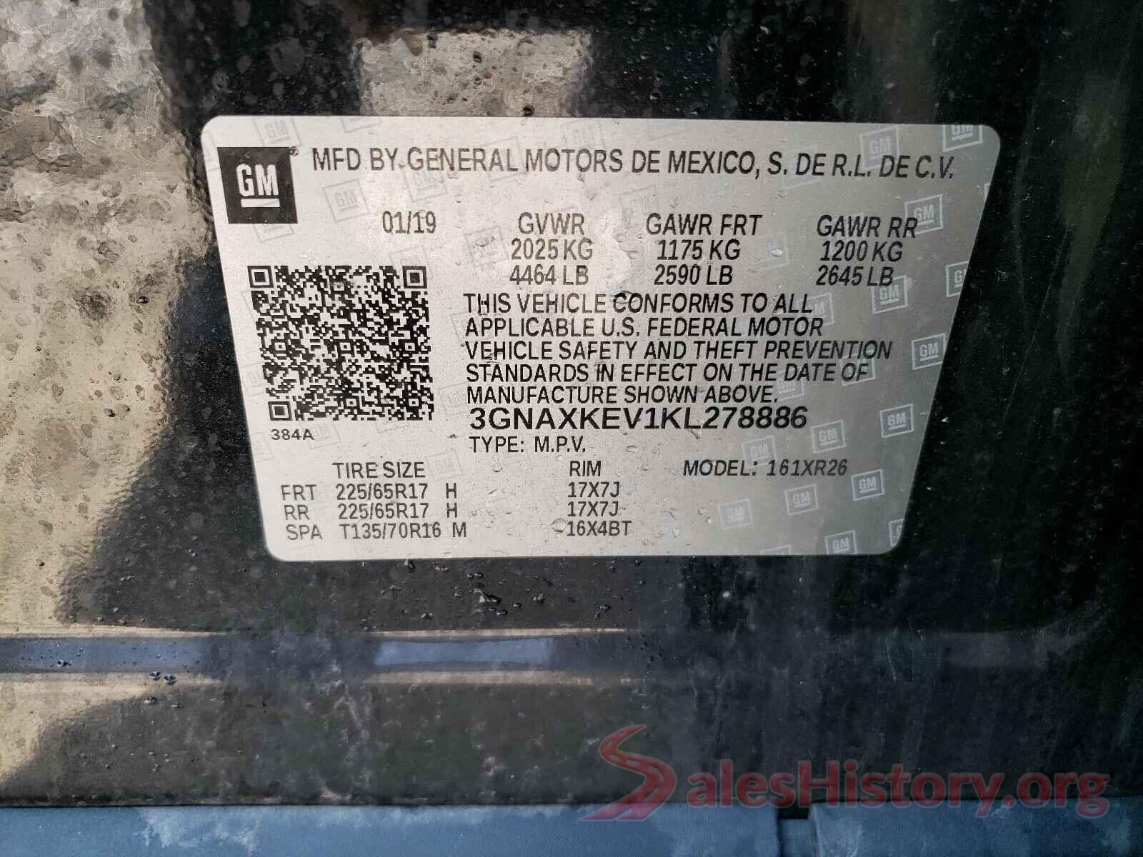 3GNAXKEV1KL278886 2019 CHEVROLET EQUINOX