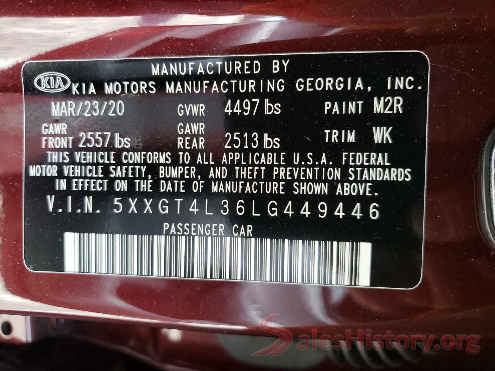 5XXGT4L36LG449446 2020 KIA OPTIMA