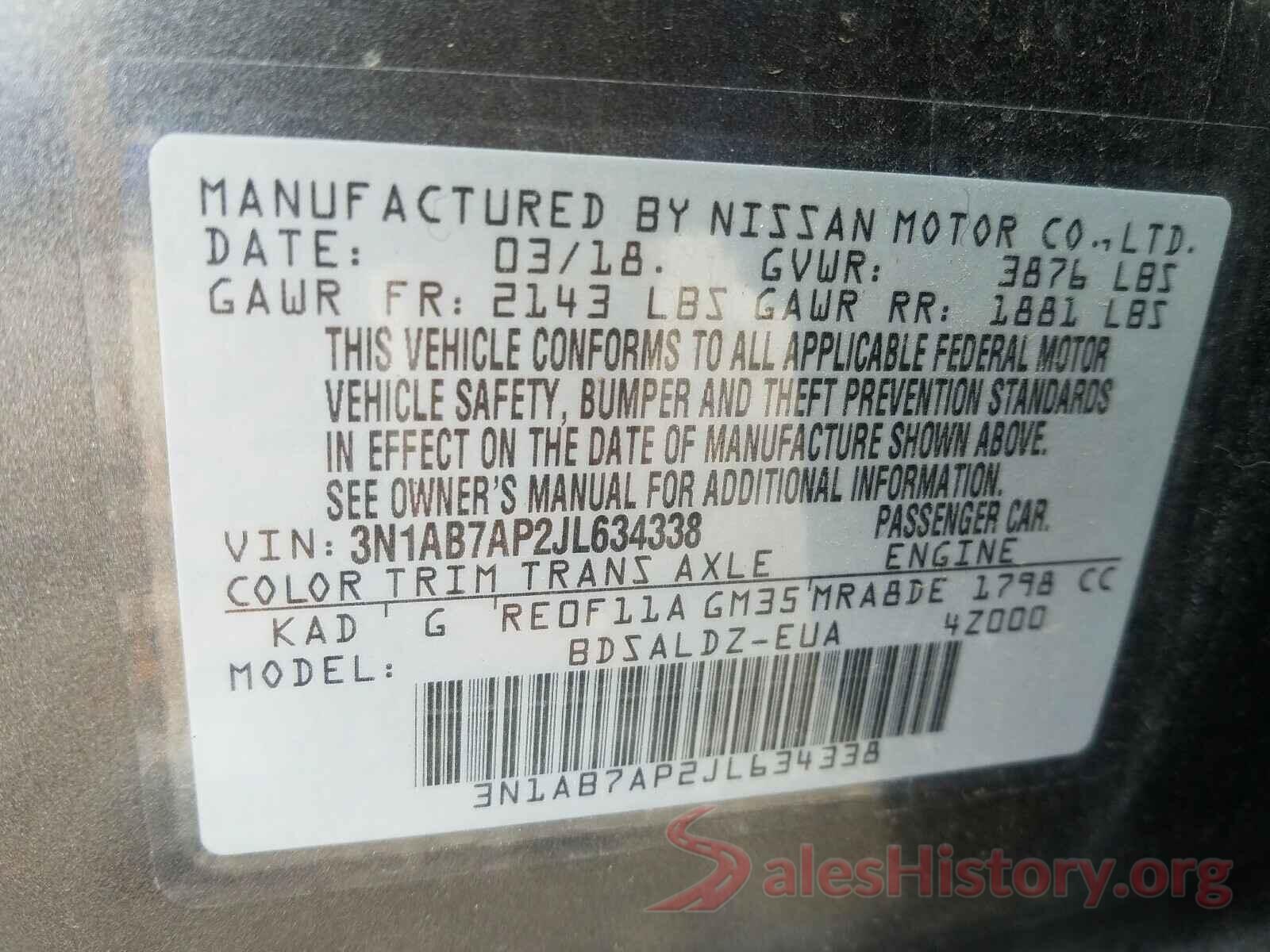 3N1AB7AP2JL634338 2018 NISSAN SENTRA