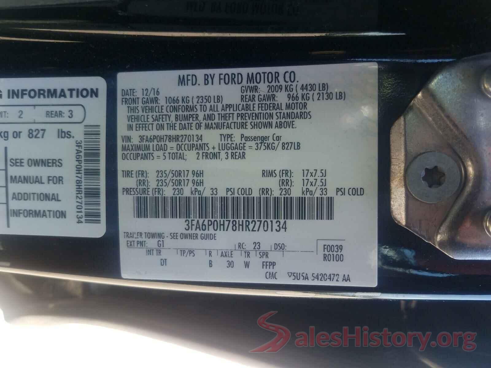 3FA6P0H78HR270134 2017 FORD FUSION