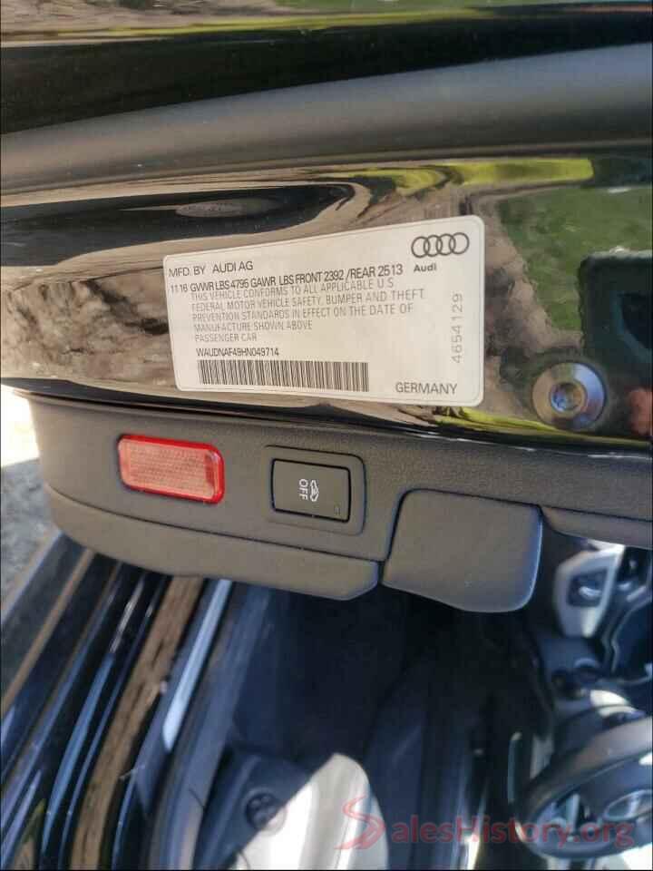 WAUDNAF49HN049714 2017 AUDI A4