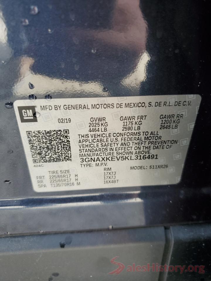 3GNAXKEV5KL316491 2019 CHEVROLET EQUINOX