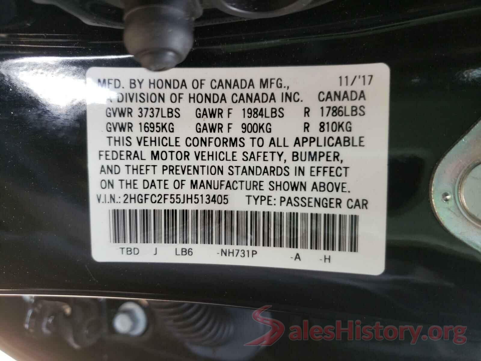 2HGFC2F55JH513405 2018 HONDA CIVIC