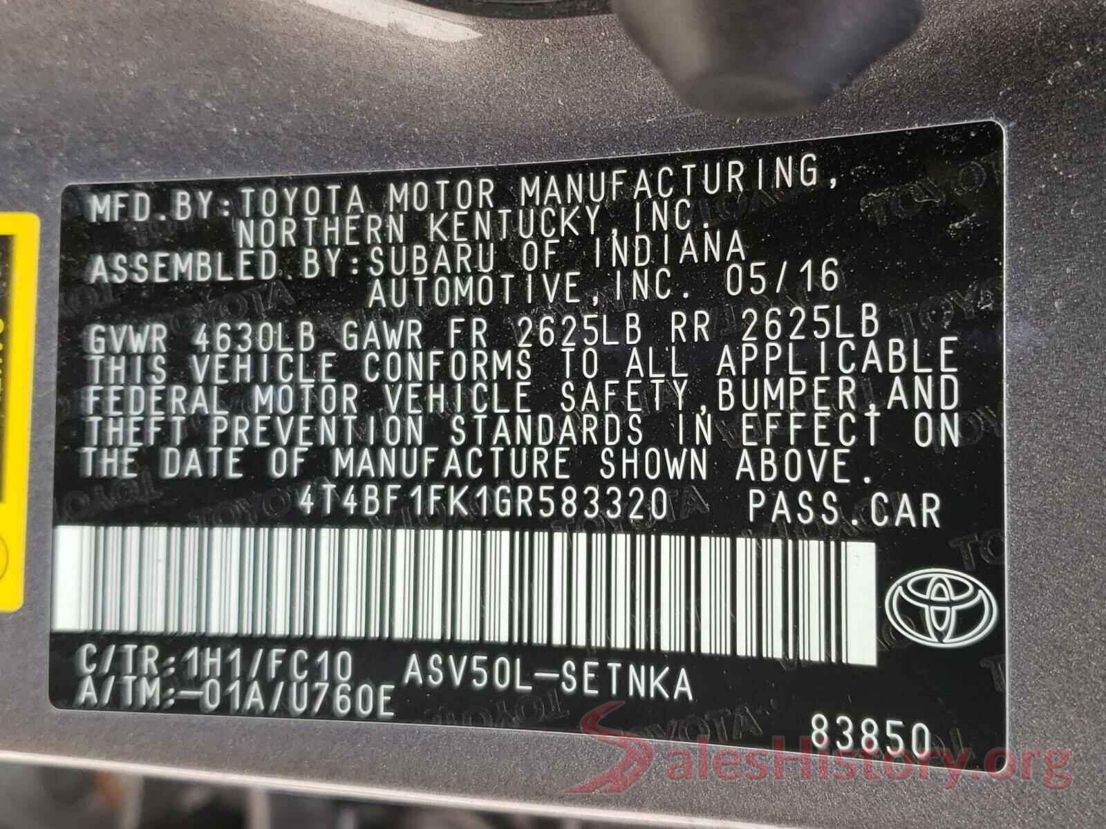 4T4BF1FK1GR583320 2016 TOYOTA CAMRY