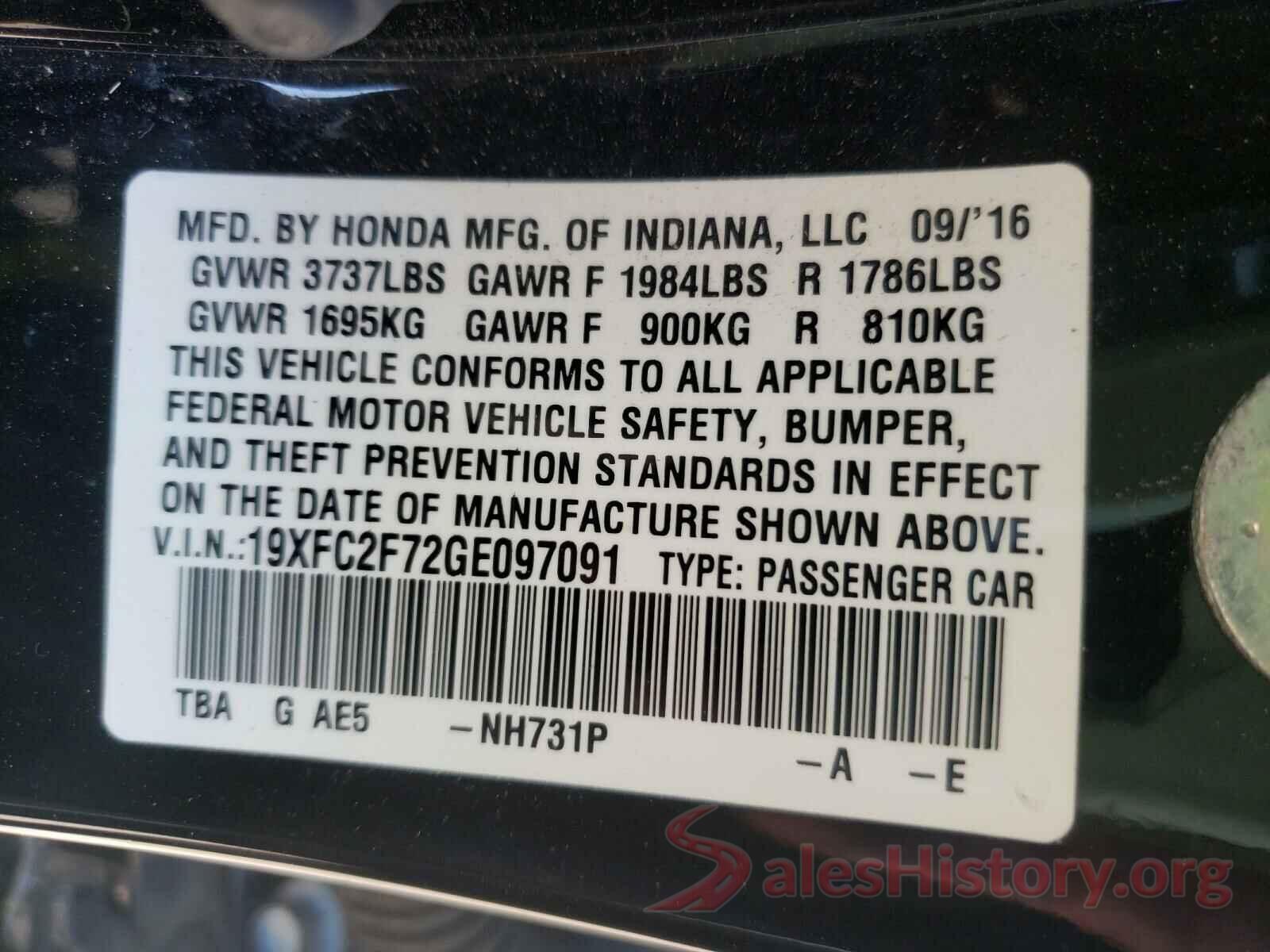 19XFC2F72GE097091 2016 HONDA CIVIC