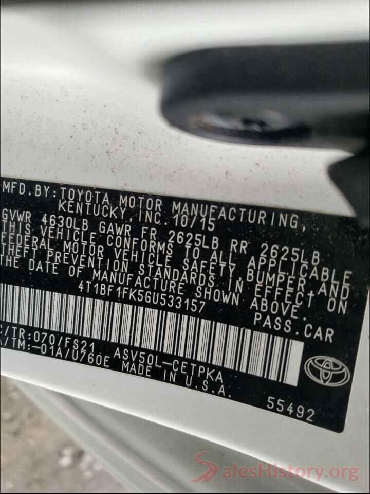 4T1BF1FK5GU533157 2016 TOYOTA CAMRY