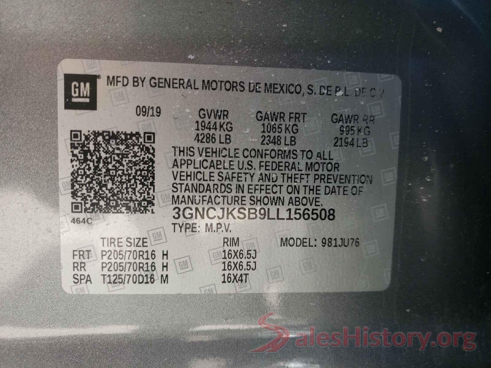 3GNCJKSB9LL156508 2020 CHEVROLET TRAX