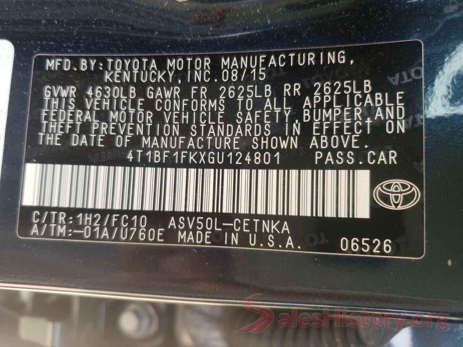 4T1BF1FKXGU124801 2016 TOYOTA CAMRY