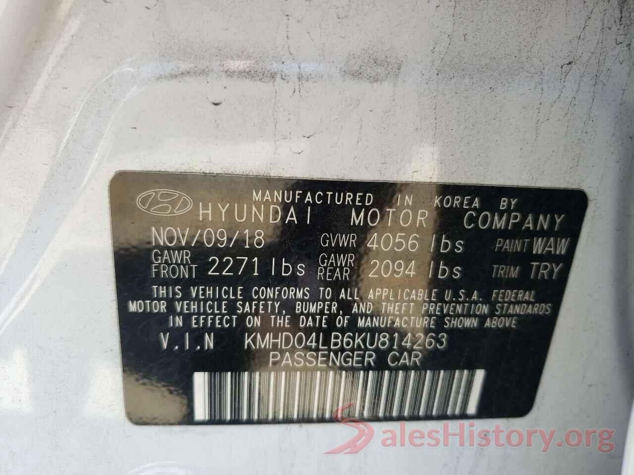 KMHD04LB6KU814263 2019 HYUNDAI ELANTRA