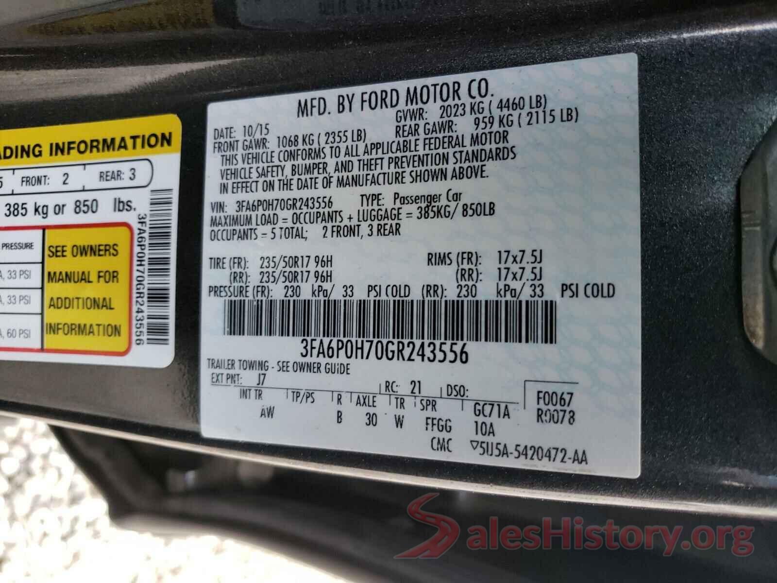 3FA6P0H70GR243556 2016 FORD FUSION