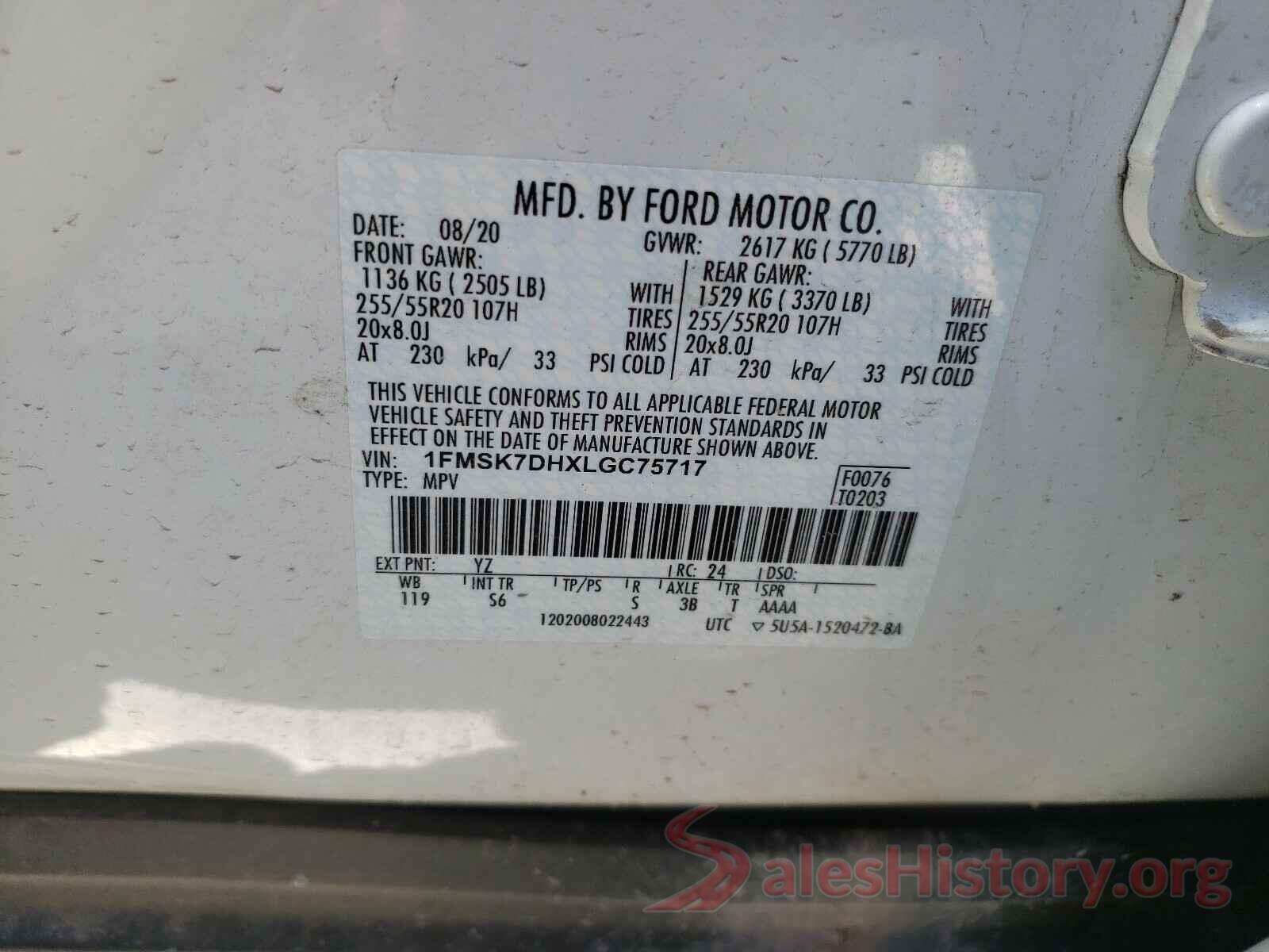 1FMSK7DHXLGC75717 2020 FORD EXPLORER