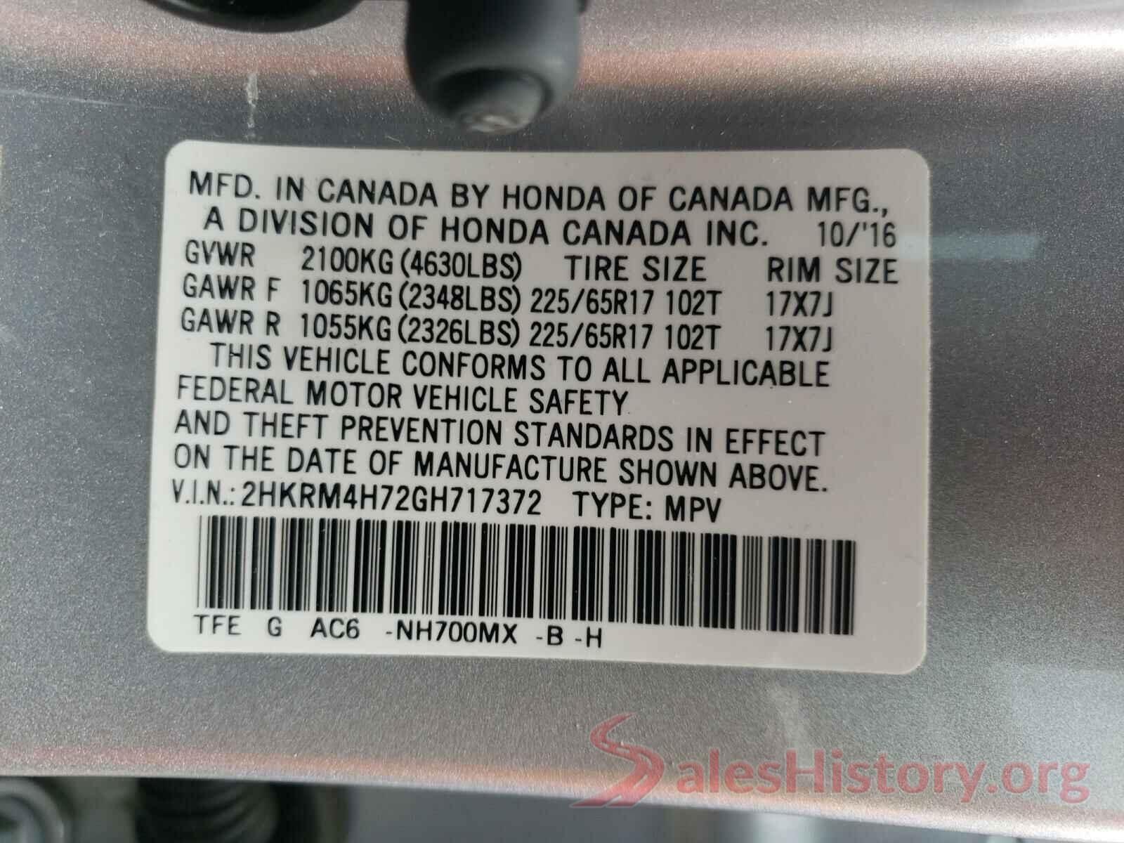 2HKRM4H72GH717372 2016 HONDA CRV