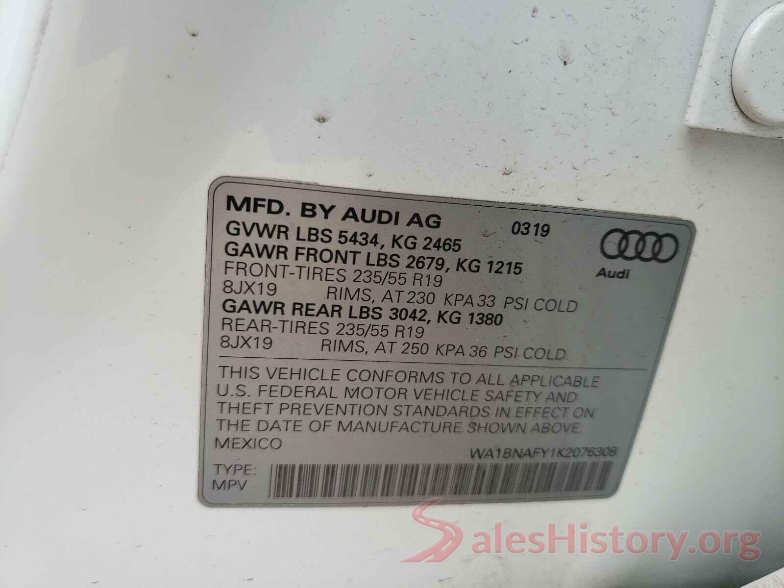 WA1BNAFY1K2076308 2019 AUDI Q5