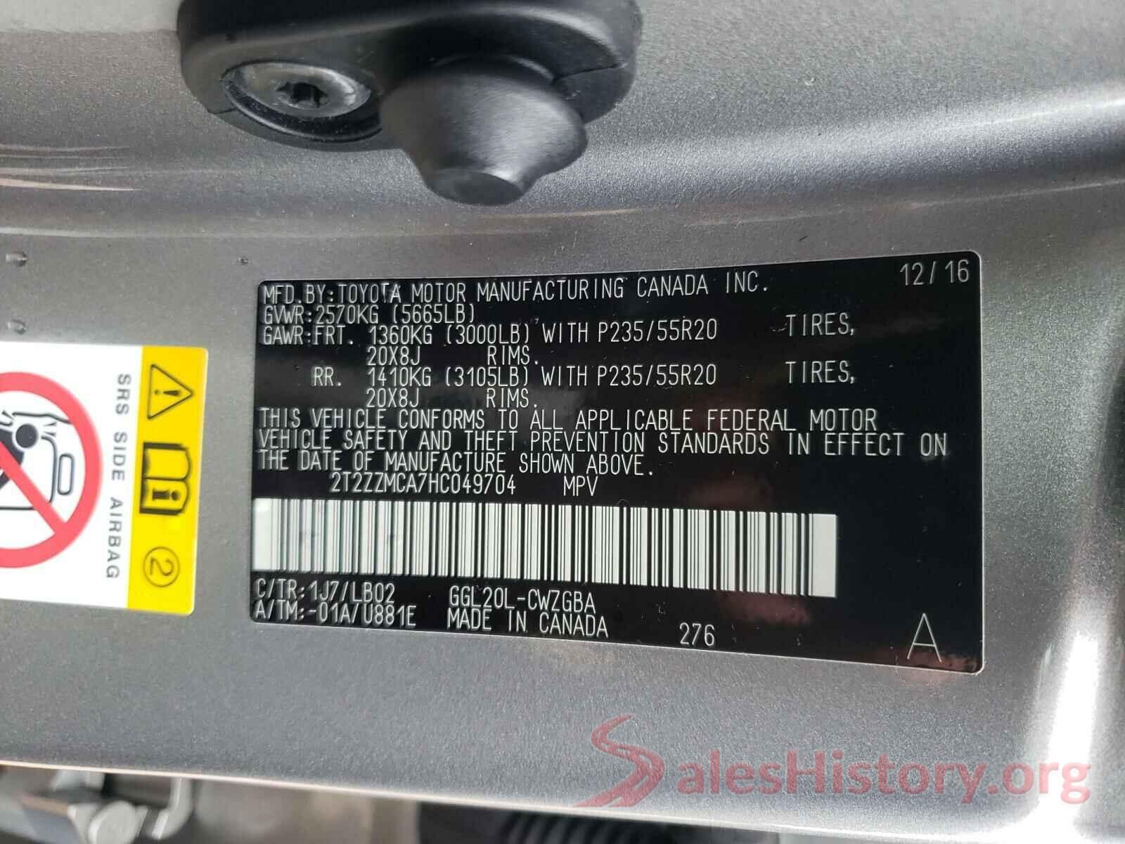 2T2ZZMCA7HC049704 2017 LEXUS RX350