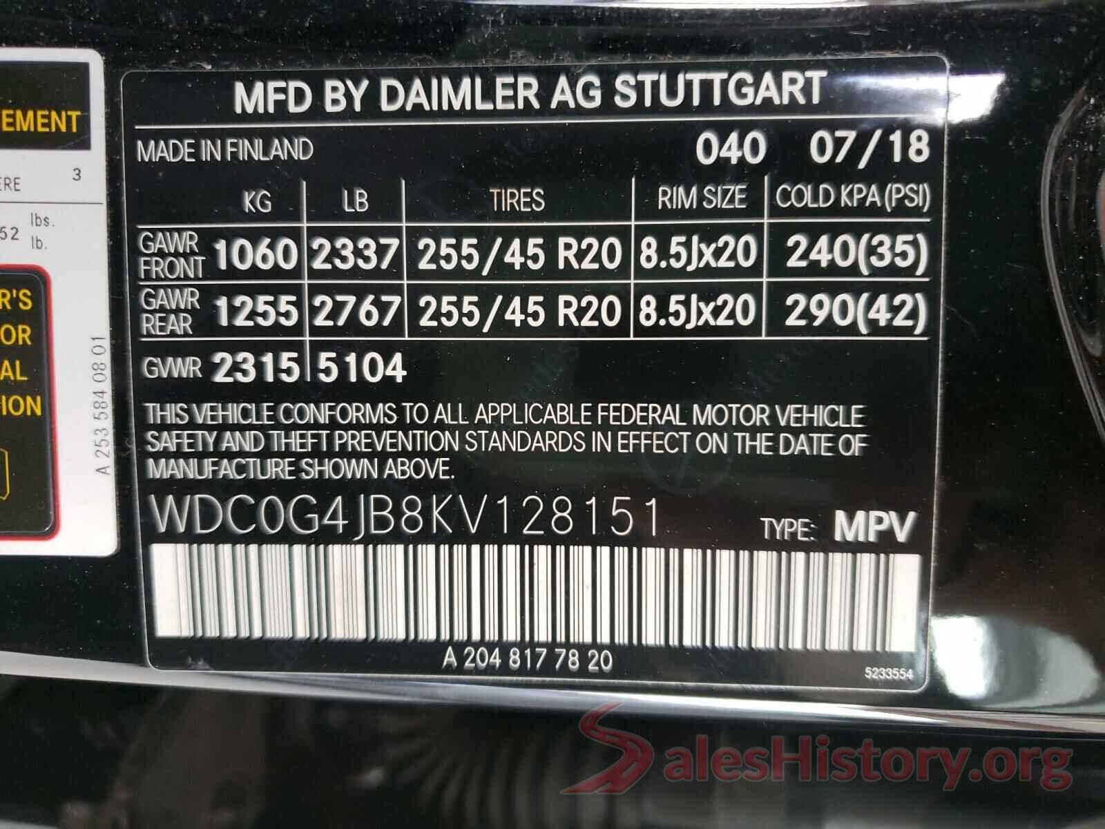 WDC0G4JB8KV128151 2019 MERCEDES-BENZ G CLASS