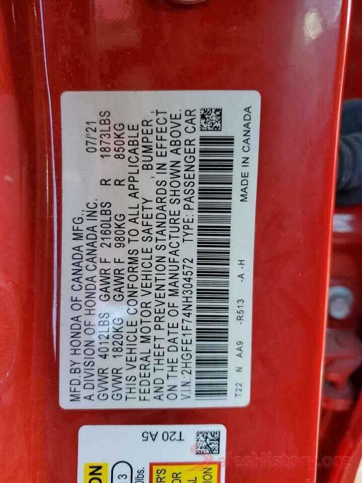 2HGFE1F74NH304572 2022 HONDA CIVIC