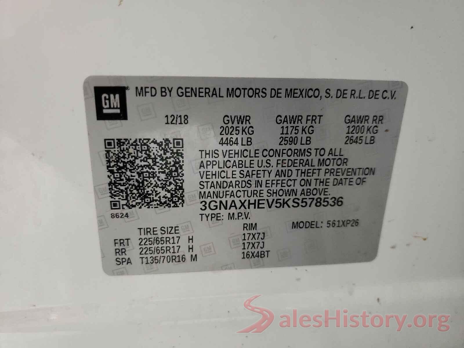 3GNAXHEV5KS578536 2019 CHEVROLET EQUINOX