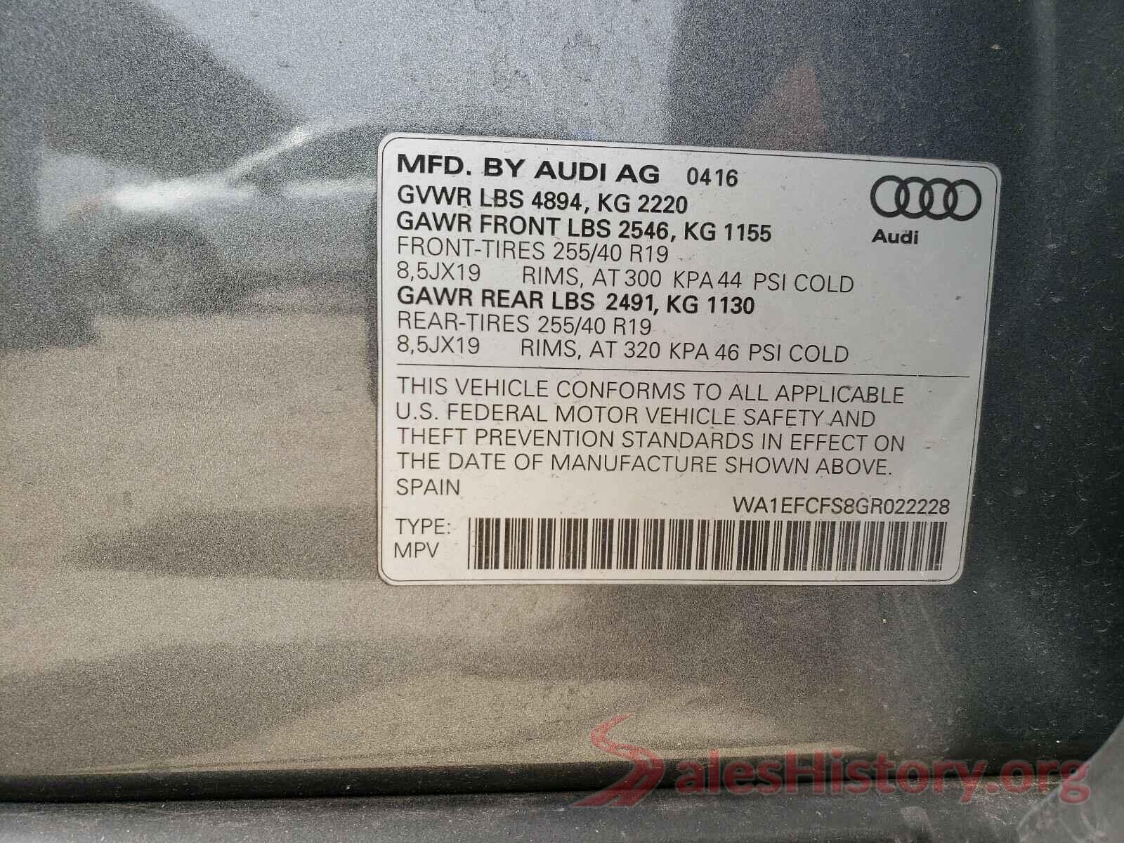 WA1EFCFS8GR022228 2016 AUDI Q3