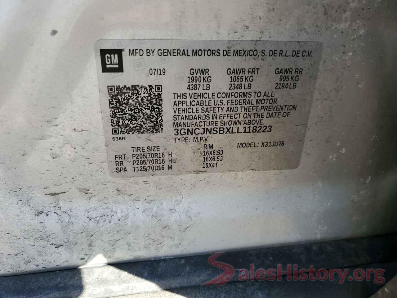 3GNCJNSBXLL118223 2020 CHEVROLET TRAX