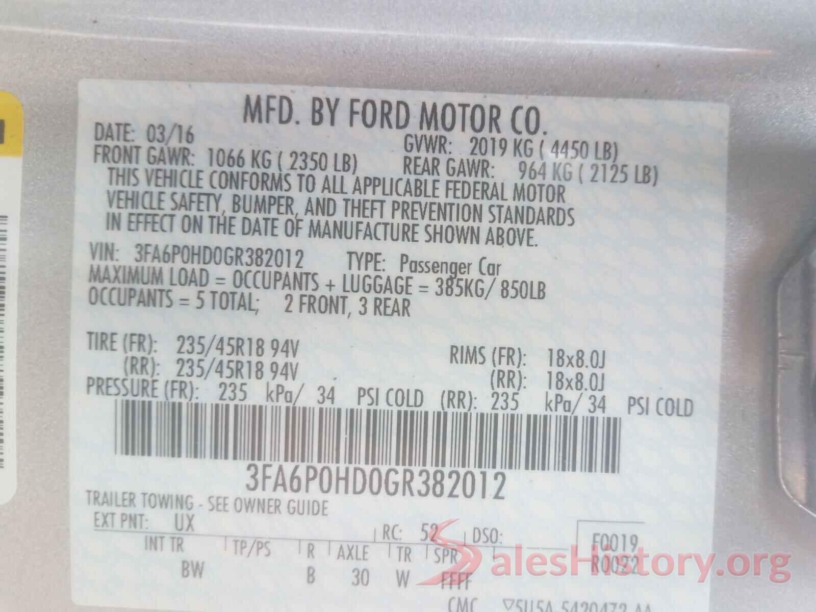 3FA6P0HD0GR382012 2016 FORD FUSION