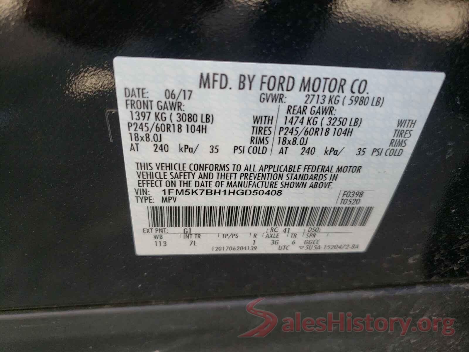 1FM5K7BH1HGD50408 2017 FORD EXPLORER