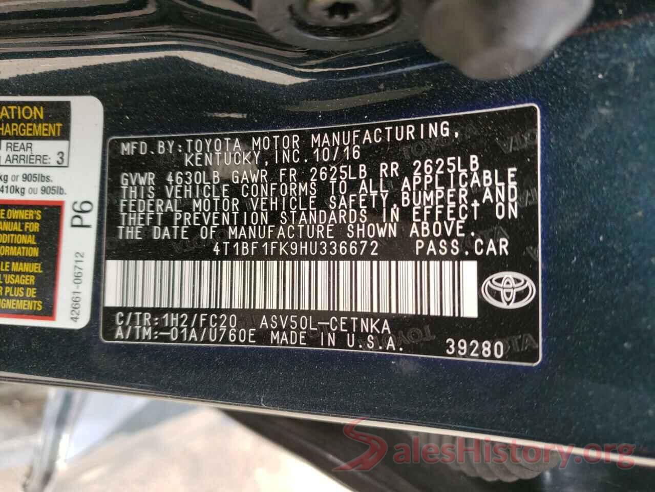 4T1BF1FK9HU336672 2017 TOYOTA CAMRY