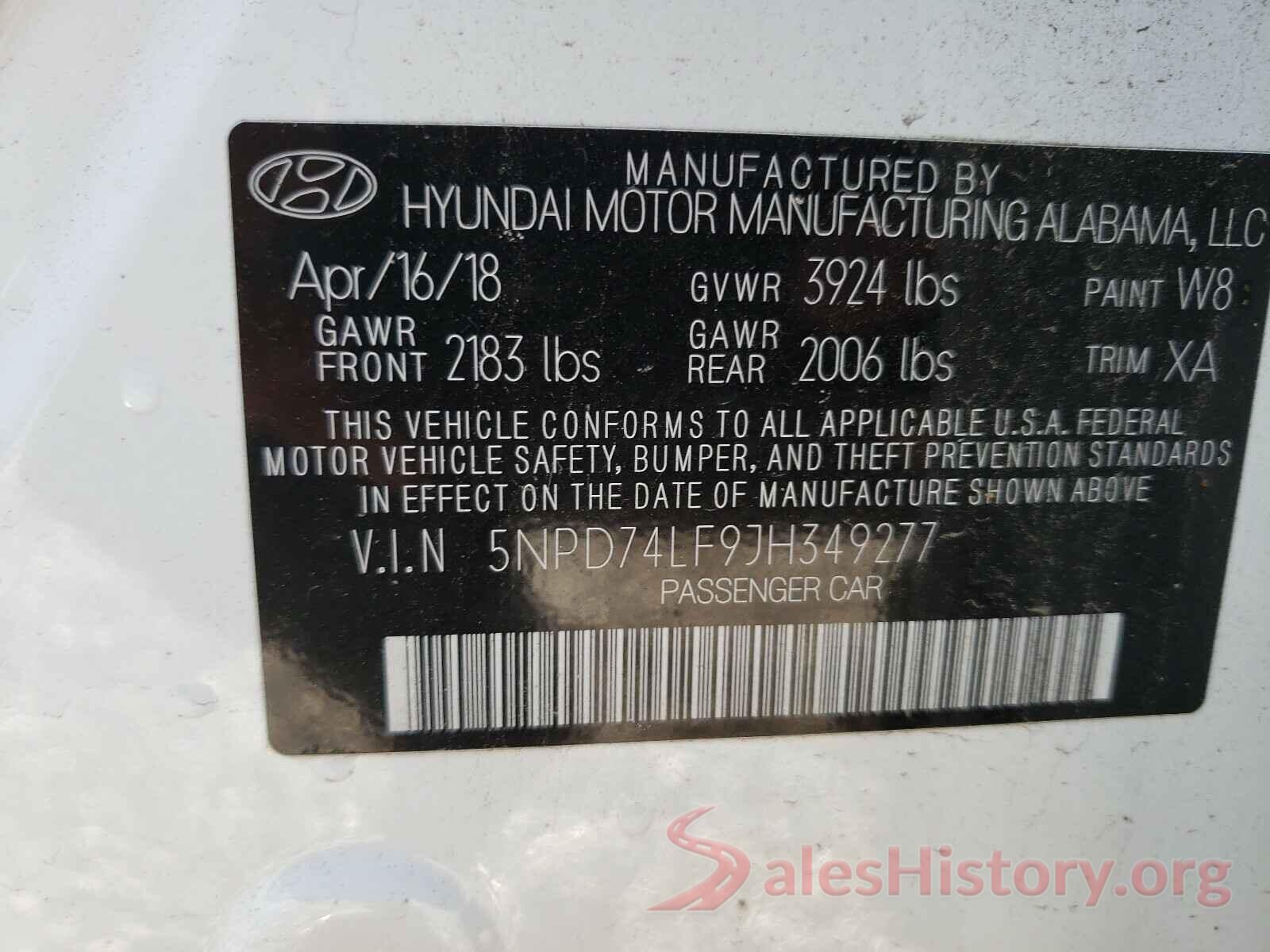 5NPD74LF9JH349277 2018 HYUNDAI ELANTRA