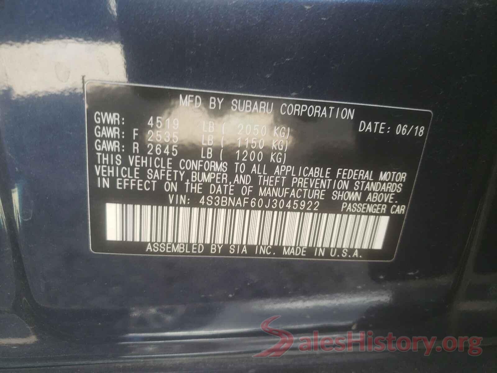 4S3BNAF60J3045922 2018 SUBARU LEGACY