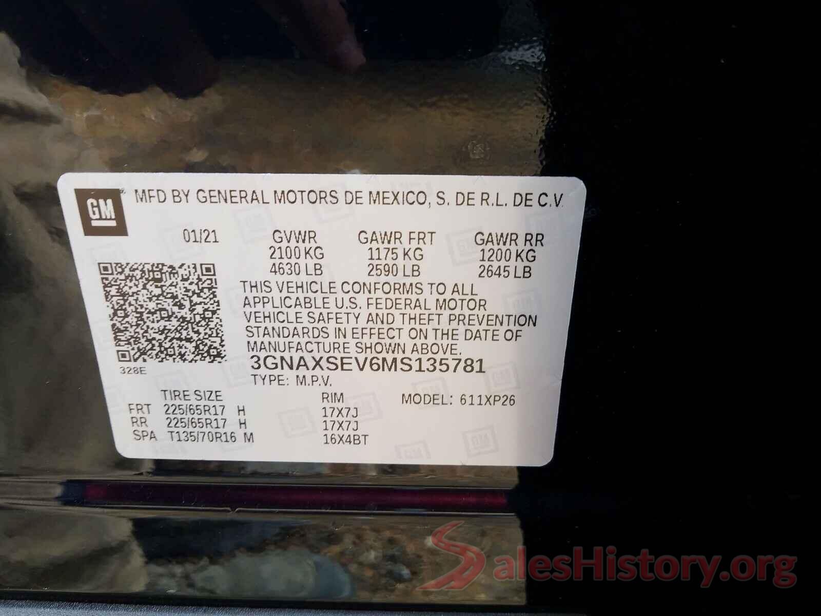 3GNAXSEV6MS135781 2021 CHEVROLET EQUINOX