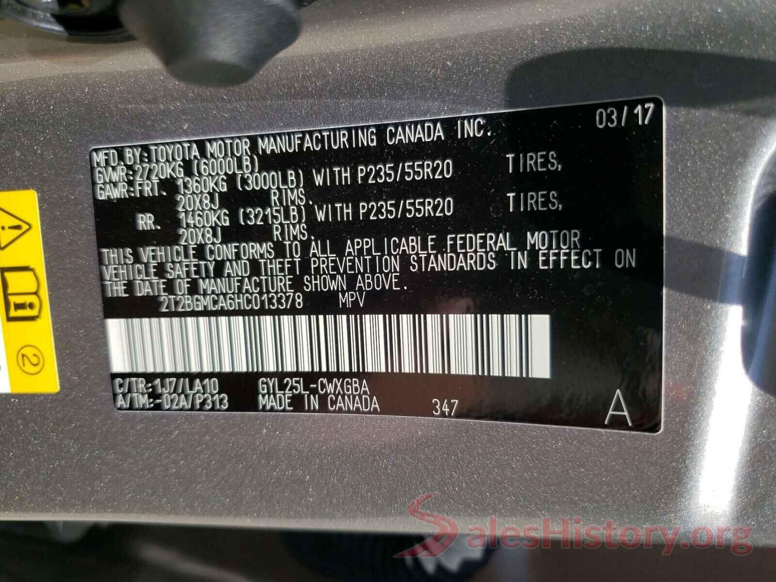 2T2BGMCA6HC013378 2017 LEXUS RX450