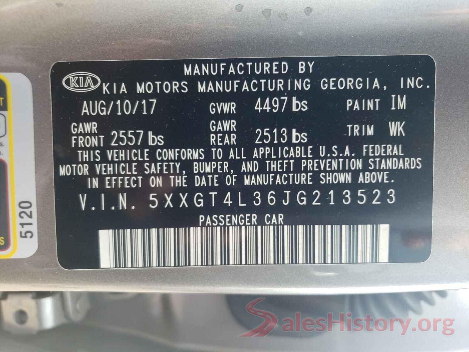 5XXGT4L36JG213523 2018 KIA OPTIMA