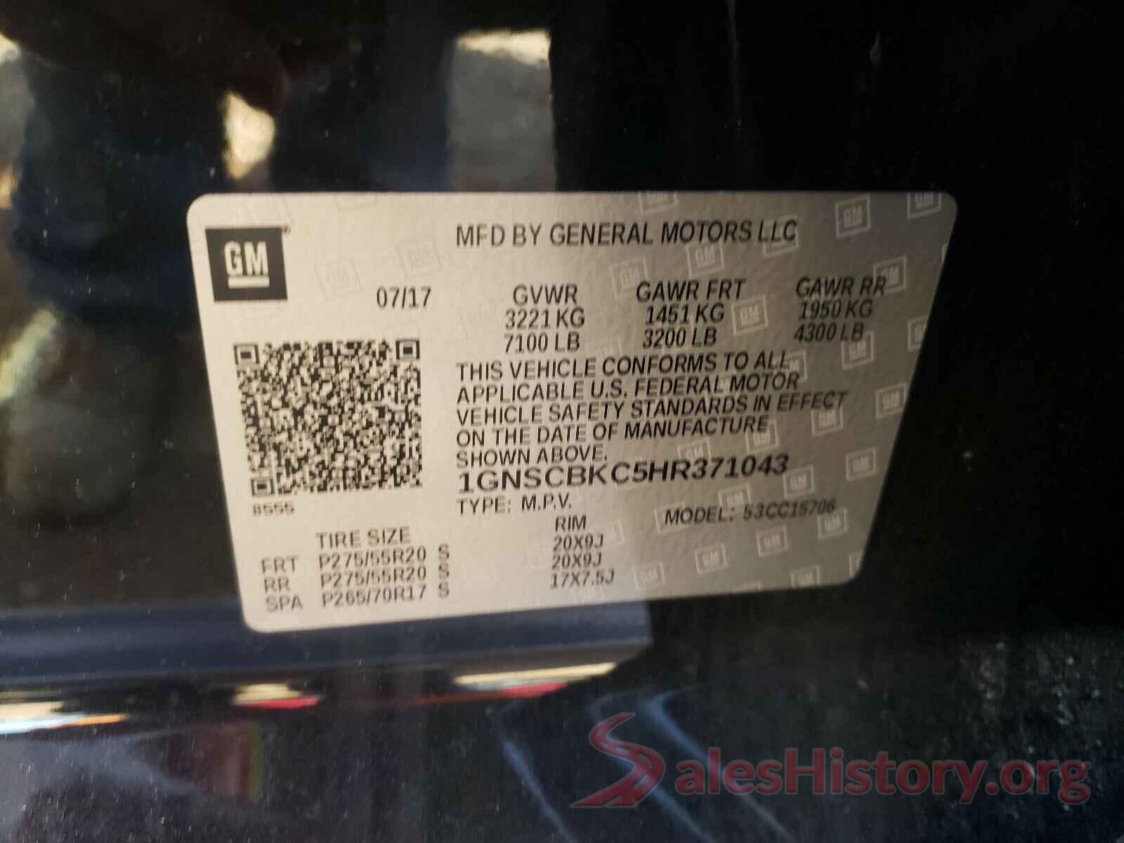 1GNSCBKC5HR371043 2017 CHEVROLET TAHOE