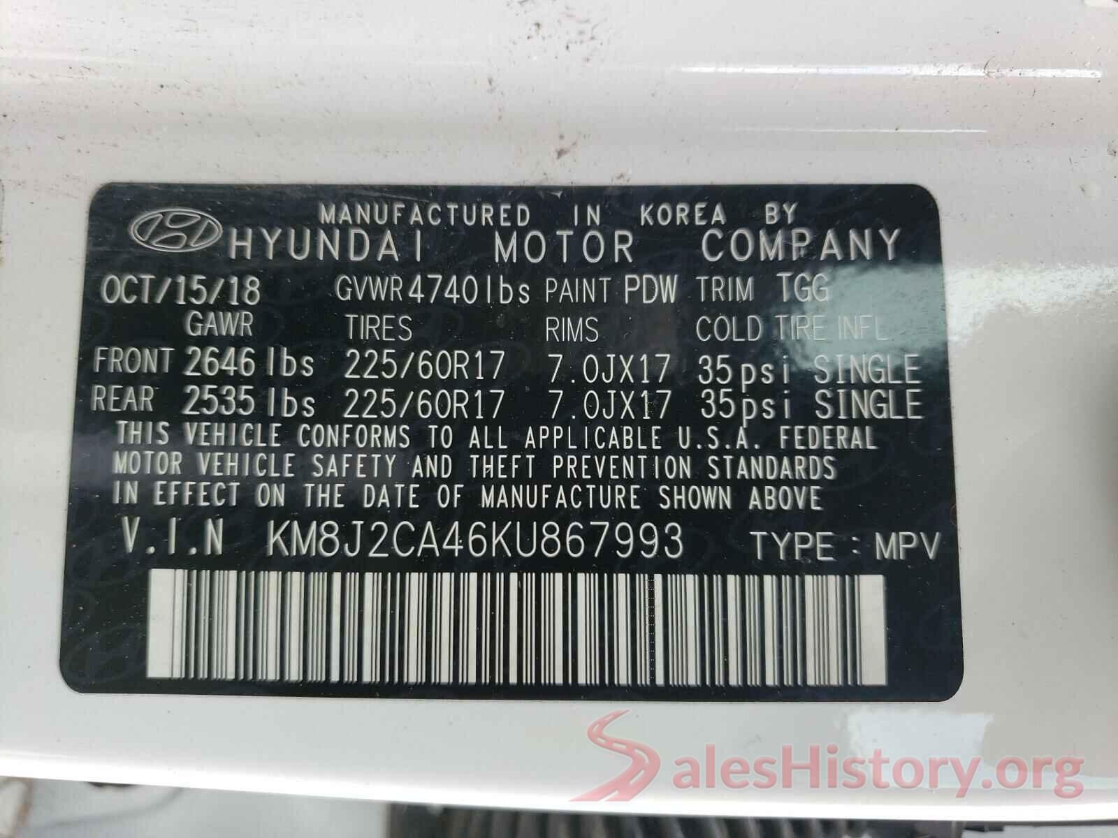 KM8J2CA46KU867993 2019 HYUNDAI TUCSON