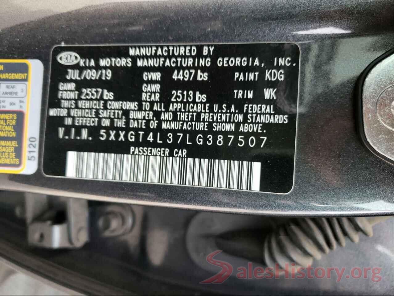 5XXGT4L37LG387507 2020 KIA OPTIMA